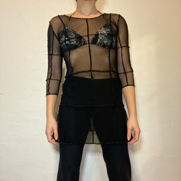 Black Mesh Patchwork Handmade Dress - Picture 5 of 5